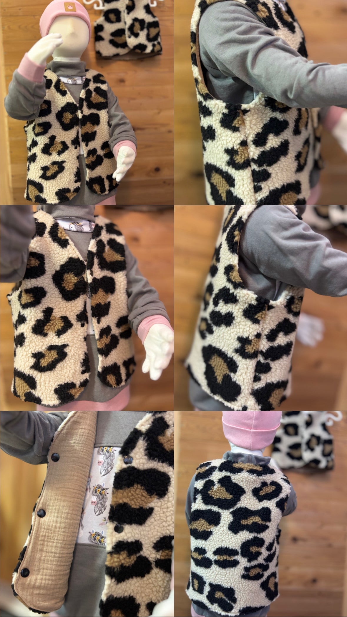 Handgemachte Leo Weste Teddy-Plüsch Kinder – Alle Ansichten: Front, Rücken, Seite, Detail & Innenmaterial | OhMamaLina