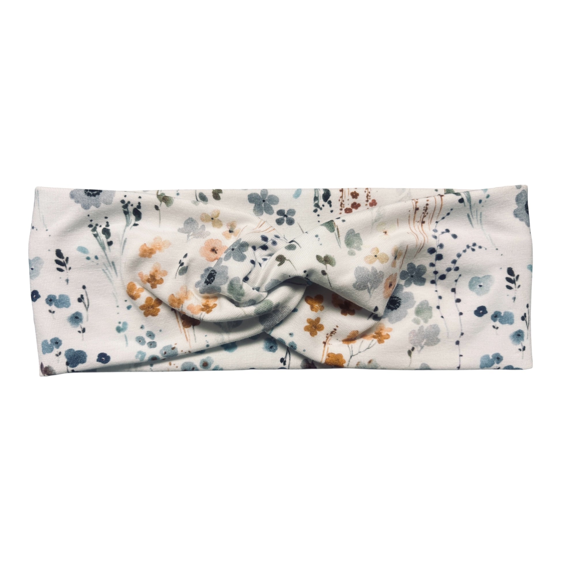 Handgemachtes Twist Stirnband Weiß mit Blumen – Einzelansicht | OhMamaLina