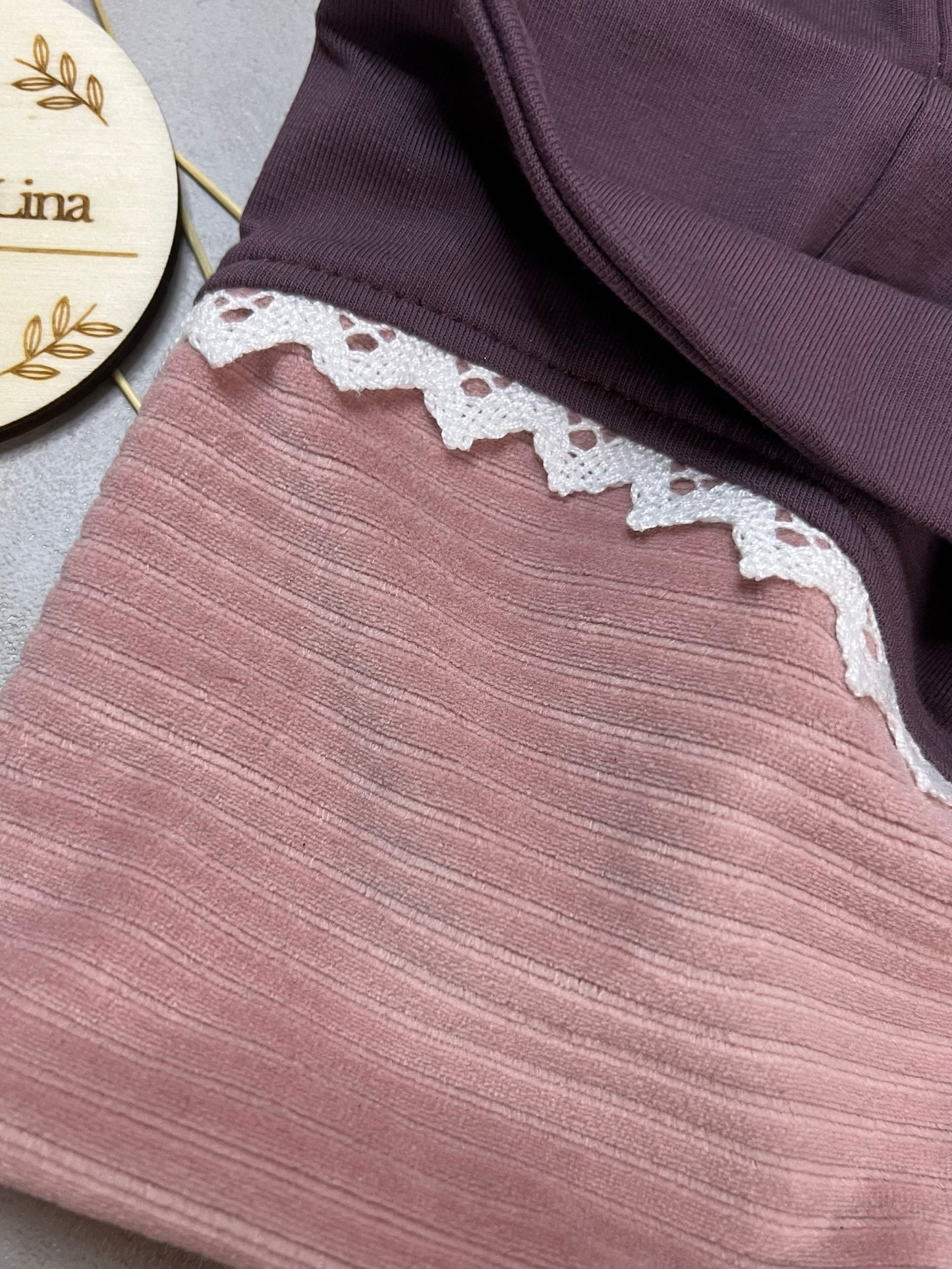 Handgemachtes Beanie & Loop Set Rosa-Lila – Nahansicht Loop, Innenseite vorne | OhMamaLina