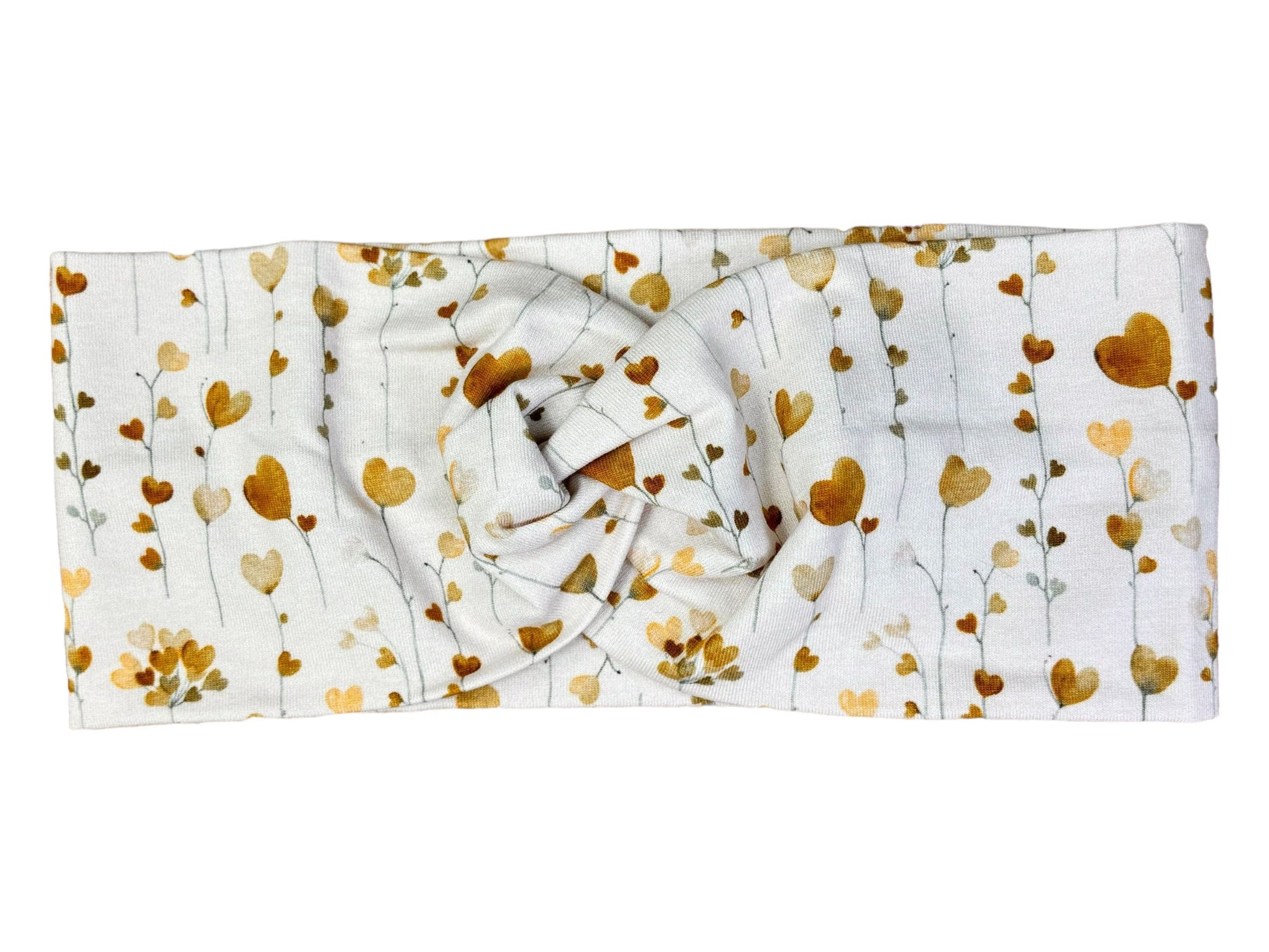 Handgemachtes Twist Stirnband Creme mit Herzen – Einzelansicht | OhMamaLina