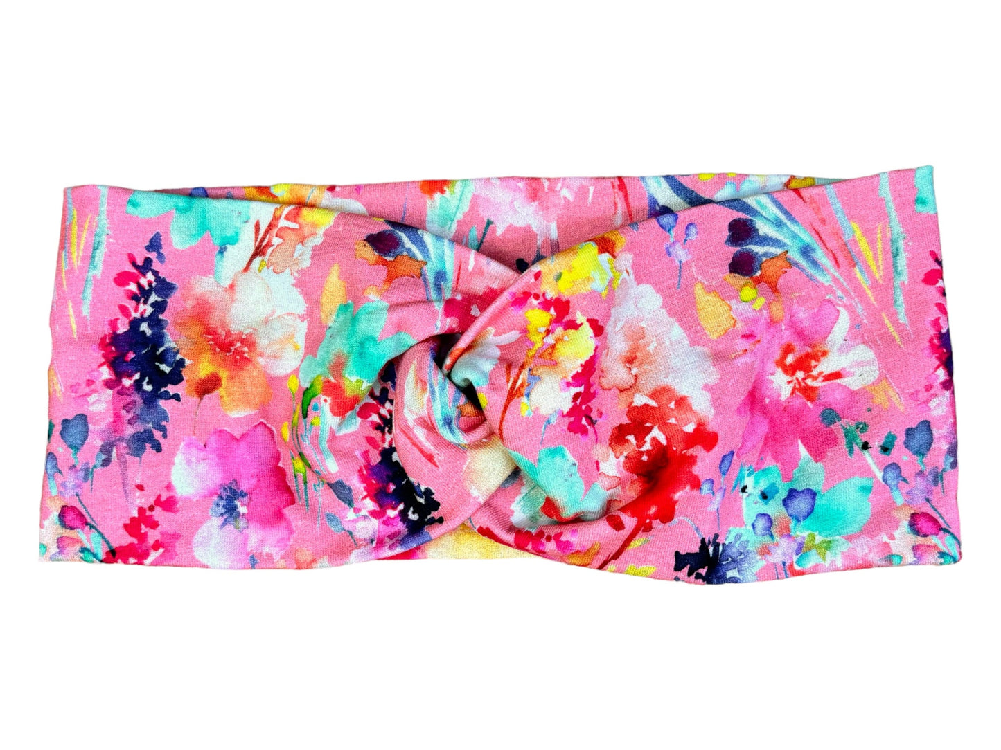 Handgemachtes Twist Stirnband Rosa mit Blumen Bunt – Einzelansicht | OhMamaLina