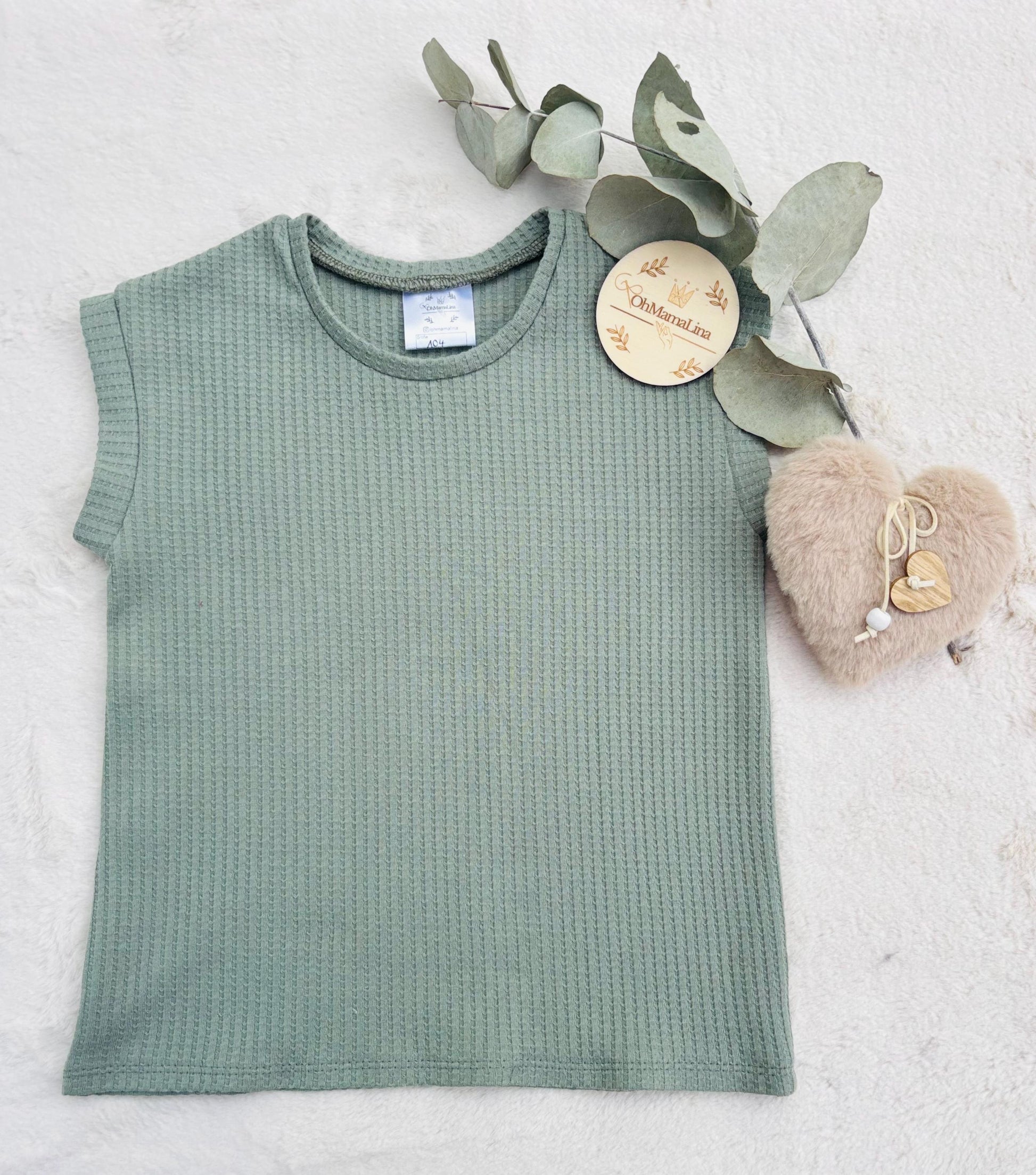 Handgemachtes Kinder Waffel T-Shirt in Mint – Vorderansicht