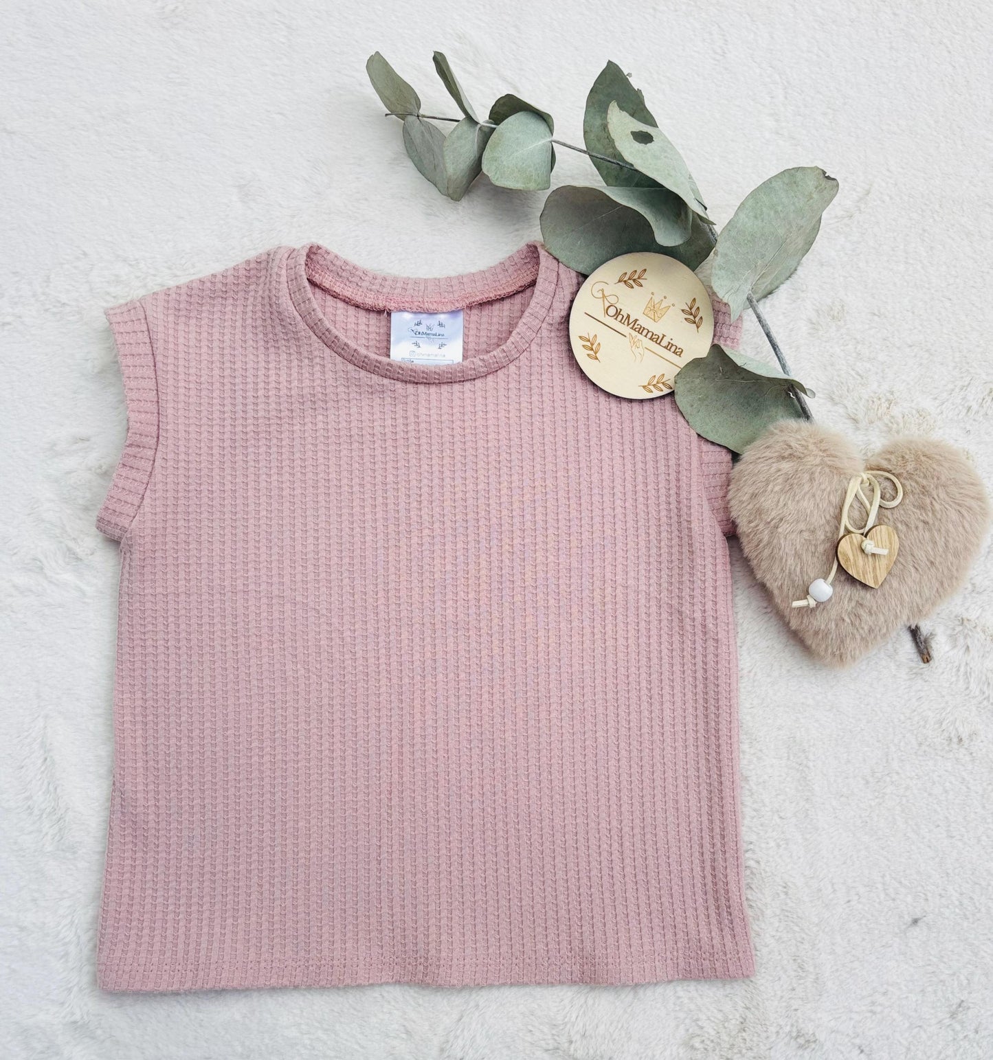 Handgemachtes Kinder Waffel T-Shirt in Altrosa – Vorderansicht